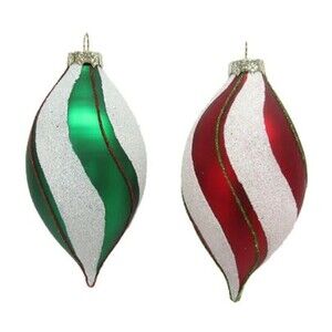 December Diamonds 79-81445 Set of 2 Green Red Swirl Teardrop Christmas Ornament